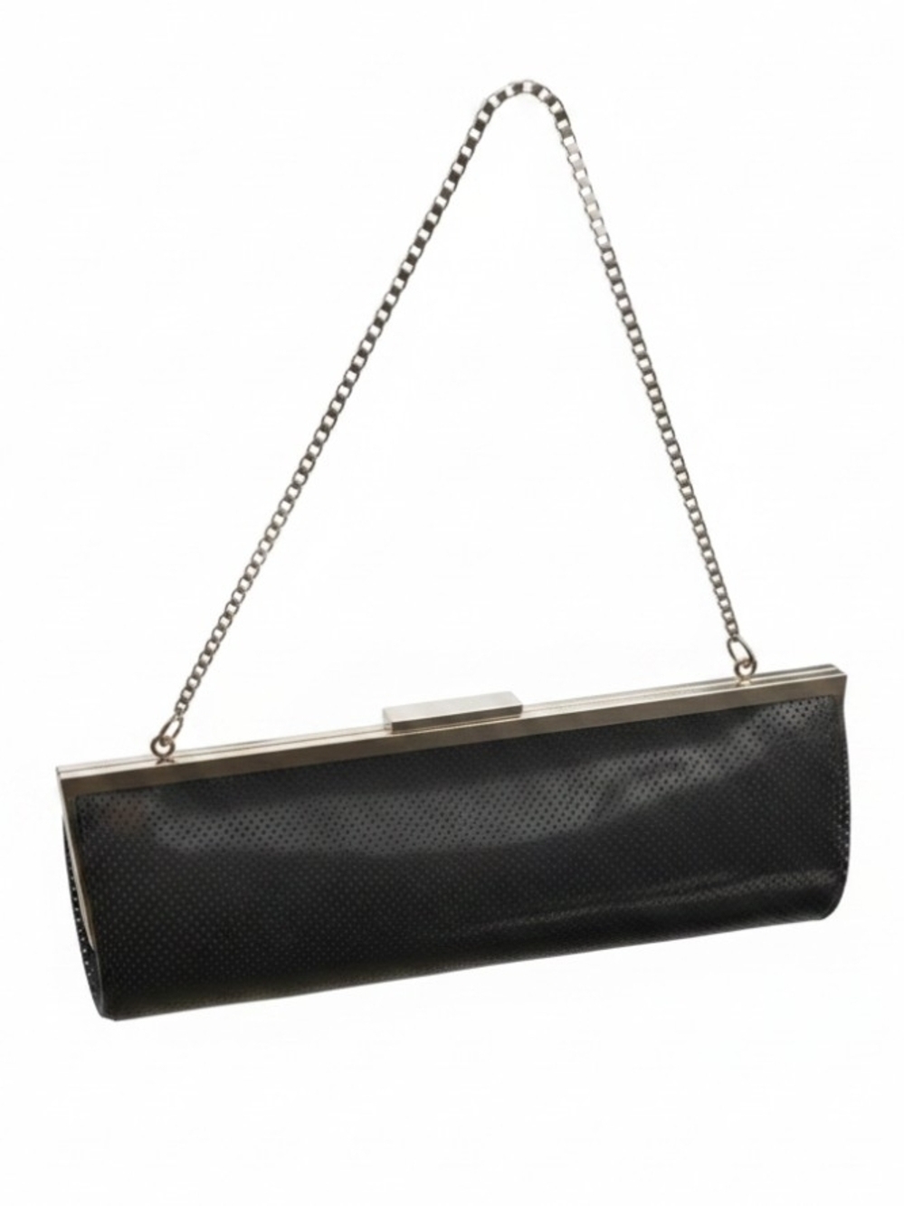 Black Metallic Dot Evening Clutch with Chain- EUC - Picture 3 of 6